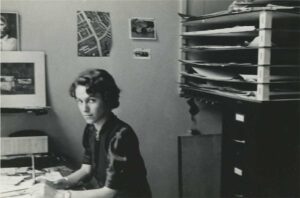 Elizabeth Scheu Close in her Minneapolis office, c. 1940. Roy M. Close Family Papers